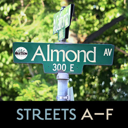 Potential Landmarks, Streets A–L, picture of Almond Ave Streetsign